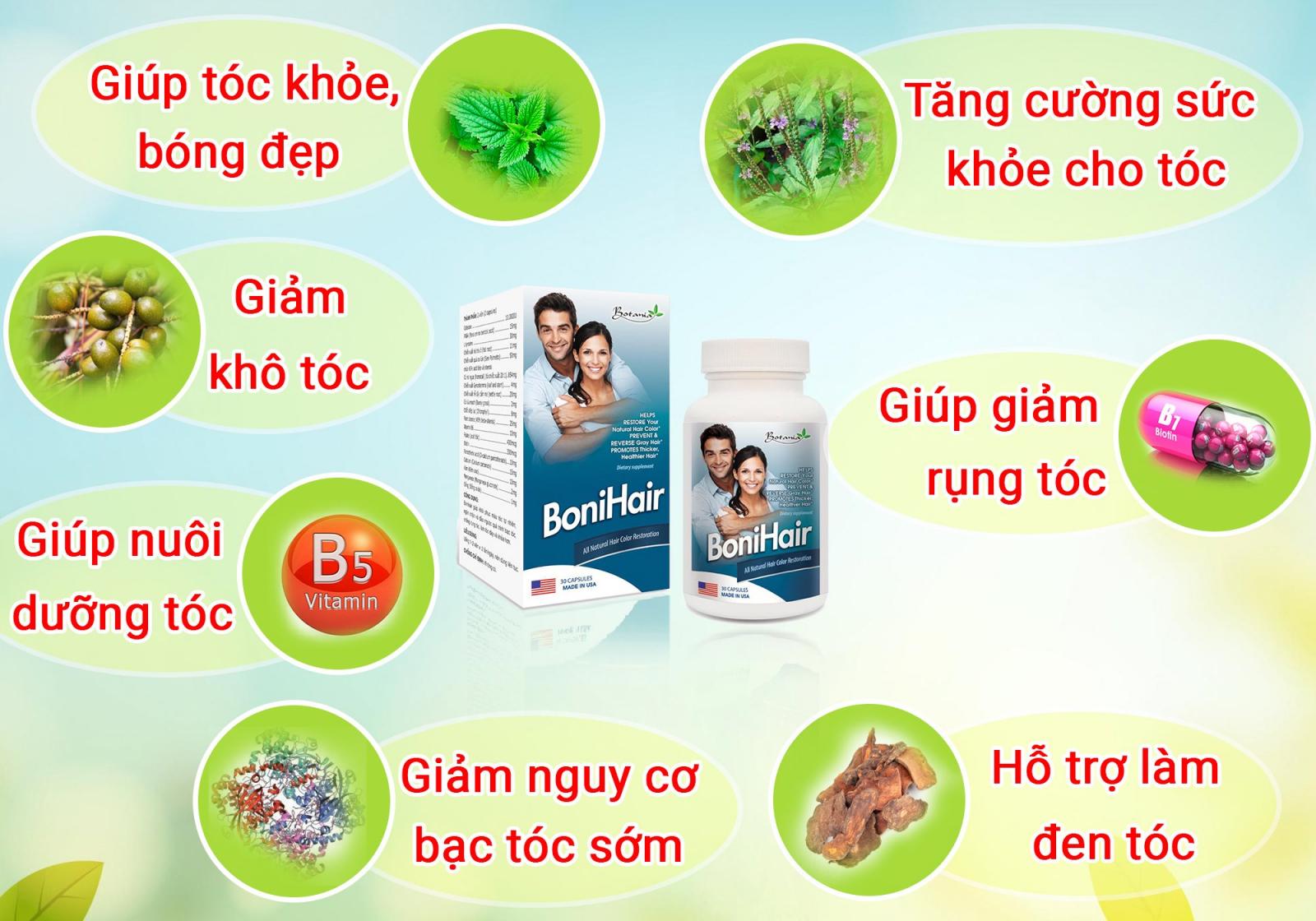 BoniHair có chứa acid folic giúp giảm rụng và bạc tóc