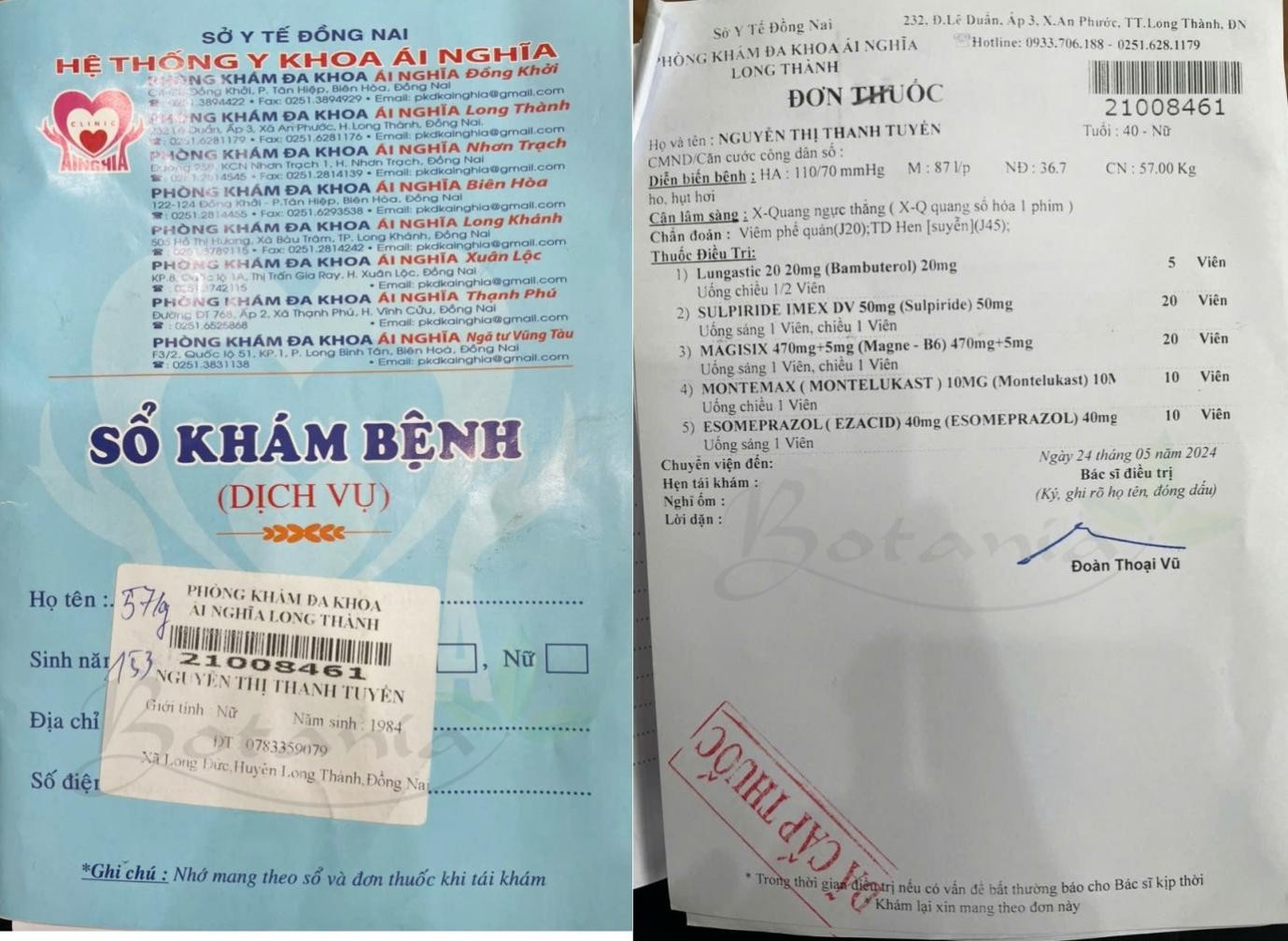 Sổ khám bệnh và đơn thuốc của chị Tuyền