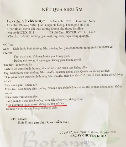 Hiện tại kích thước tiền liệt tuyến của chú Ngọc đã trở lại bình thường