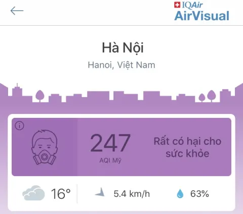 Chỉ số chất lượng không khí (AQI) của Hà Nội thường xuyên ở mức xấu, nguy hại đến sức khỏe