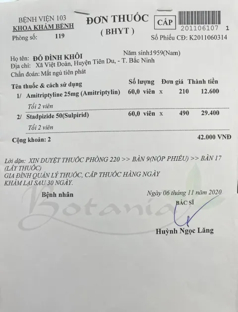 Đơn thuốc tây bệnh viện Quân y 103 kê cho chú Khôi