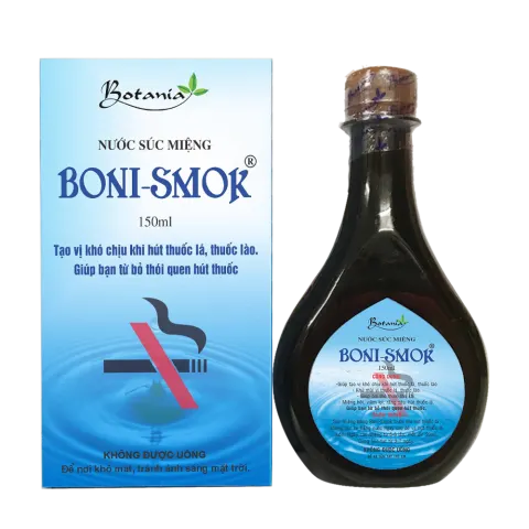 Nước súc miệng Boni-Smok chai 250ml và 150ml của công ty Botania giúp bỏ thuốc lá hiệu quả và an toàn