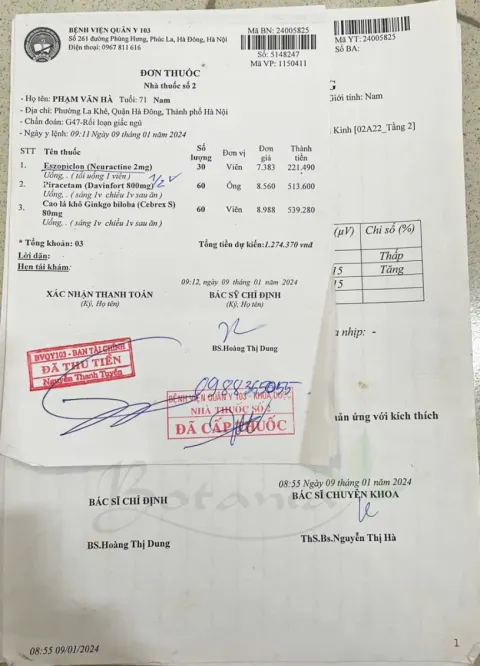 Đơn thuốc của bác Hà ở bệnh viện 103